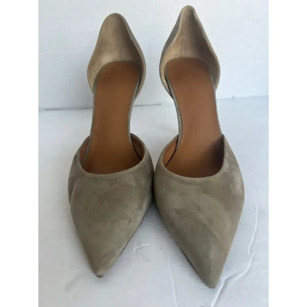 VINCE Celeste Taupe Suede D' Orsay Pointy Toe Heel Pump Shoes Size 8.5M - Picture 4 of 10